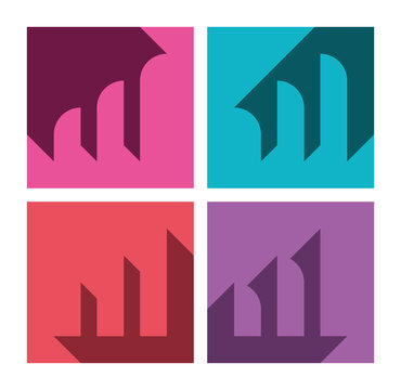 Shaded Statistical Charts. Statistical Chart Set. Colored And Shaded Bar Charts