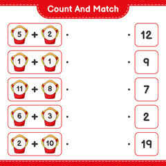 Count and match, count the number of Sand Bucket and match with the right numbers. Educational children game, printable worksheet, vector illustration