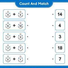 Count and match, count the number of Anchor and match with the right numbers. Educational children game, printable worksheet, vector illustration