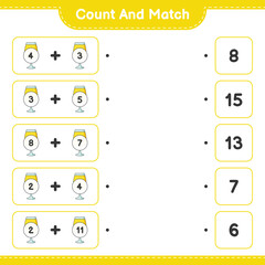 Count and match, count the number of Cocktail and match with the right numbers. Educational children game, printable worksheet, vector illustration