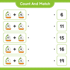 Count and match, count the number of Sailboat and match with the right numbers. Educational children game, printable worksheet, vector illustration