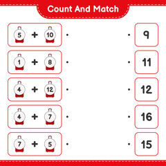Count and match, count the number of Travel Bag and match with the right numbers. Educational children game, printable worksheet, vector illustration