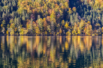 Idyllic mountain lake Leopoldsteinersee in Austria