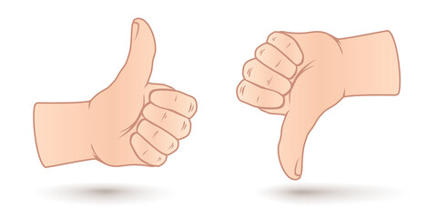 Naklejka premium Vector set icons of like and dislike. Vector illustration of hands.