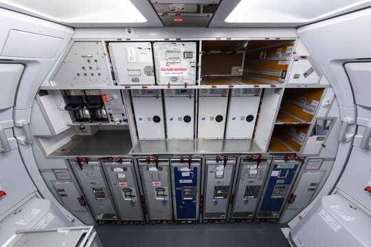 Aircraft galley in the aft section of an Airbus A320.