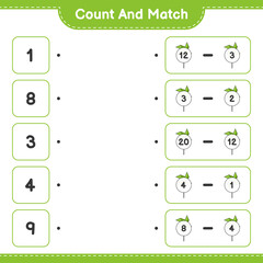 Count and match, count the number of Pinwheels and match with the right numbers. Educational children game, printable worksheet, vector illustration