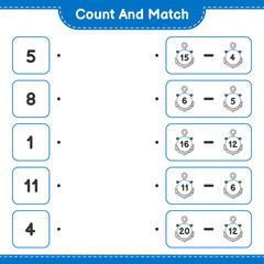 Count and match, count the number of Anchor and match with the right numbers. Educational children game, printable worksheet, vector illustration