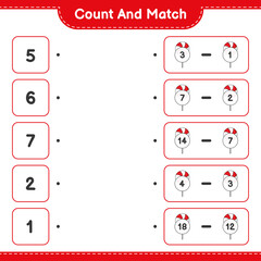 Count and match, count the number of Candy and match with the right numbers. Educational children game, printable worksheet, vector illustration