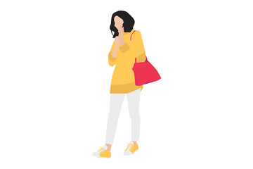 Vector illustration of casual women posing on the sidewalk