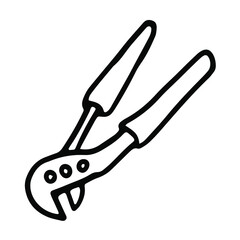 Adjustable wrench in doodle style. Isolated vector.