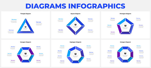 Fototapeta Set of geometrical cycle infographic. Business data visualization. Template for presentation. Design concept with 3, 4, 5, 6, 7 and 8 options obraz