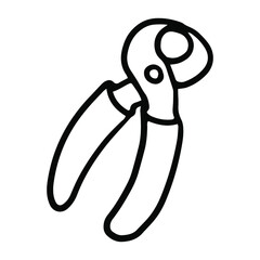 Pliers tool in doodle style. Isolated vector.