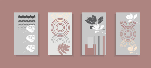 Set of vertical templates for social media stories, print invitations, posters, cards. Dusty pink and beige.