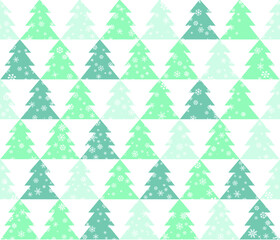 Winter Forest Seamless Pattern with Snowflakes, New Year Tree. Happy Christmas Holiday Wallpaper with Nature Icons. Snow geometrical background design