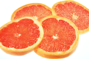 Fototapeta na wymiar Orange slices isolated on white background. Citrus fruit concept rich in vitamin c