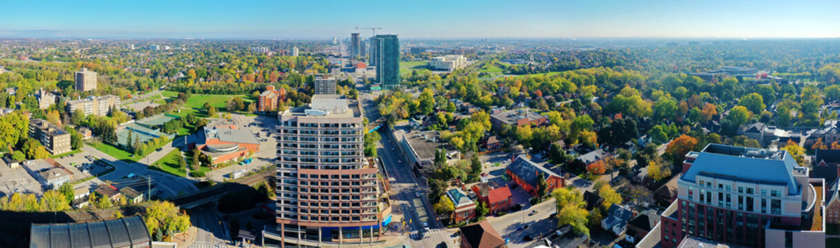 Aerial panorama of Brampton, Ontario, Canada downtown