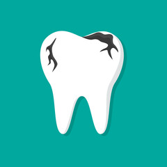 Tooth decay. Caries and disease of tooth. Icon of broken teeth. Flat illustration for care and healthy of teeth and cavity. Ache in bad mouth. Concept of toothache for protection and hygiene. Vector