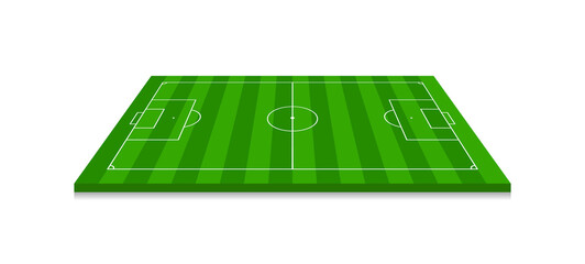Soccer 3d stadium. Football field. Green football arena with perspective view. Isometric court for sport game. Green grass on soccer field with line, frame and corner. European league. Vector