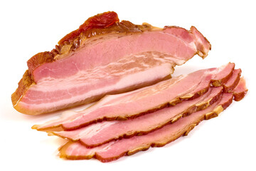 Obraz premium Fresh bacon slices, isolated on white background.