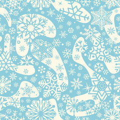Fototapeta na wymiar Snow seamless pattern. Artistic winter background with dots and snowflakes. Seasonal drawn texture. Winter holiday backdrop. Christmas collection.