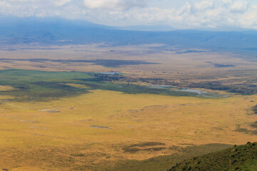 Aerial view of Ngorongoro crater national park in Tanzania