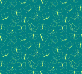 Seamless pattern of flying butterflies. Spring and summer background 
