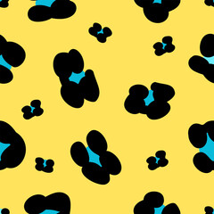 Animal seamless pattern. Vector illustration for fabric, wallpaper, etc. Blue leopard print on bright yellow background