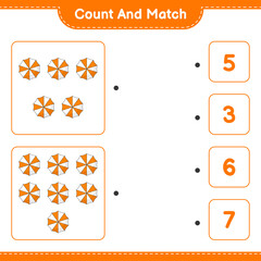 Fototapeta na wymiar Count and match, count the number of Beach Umbrella and match with the right numbers. Educational children game, printable worksheet, vector illustration