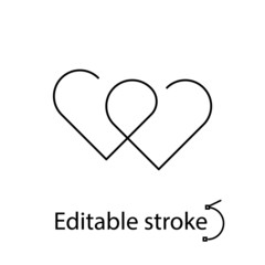 Two hearts outline icon. One line drawing. Sex shop sign. Editable stroke. Isolated vector stock illustration