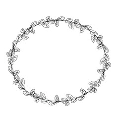 Vector floral oval frame decorated with hand drawn delicate eucalyptus branches. 