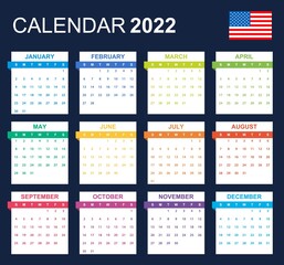 USA Calendar for 2022. Scheduler, agenda or diary template. Week starts on Sunday