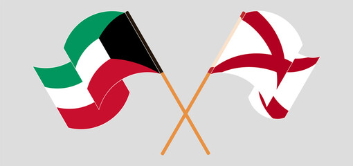 Crossed and waving flags of Kuwait and The State of Alabama