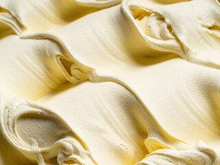 Vanila flavour gelato - full frame detail. Close up of a beige surface texture of vanilla Ice cream. - obrazy, fototapety, plakaty