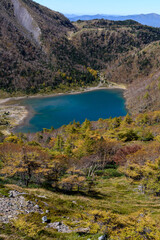 Fototapeta na wymiar 前白根山から見た秋の五色沼