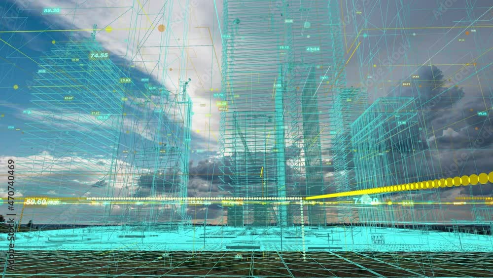 Poster abstract hologram 3d rendering of a city with a futuristic matrix. digital buildings with a network 