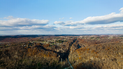 fall and autumn foliage in the mountains - aerial