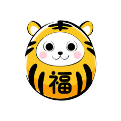 かわいい寅の招福ダルマ和風（黄）