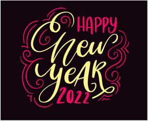 2022 Happy New Year Holiday Illustration Vector Abstract Pink And Yellow With Black Background