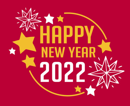 2022 Happy New Year Vector Abstract Holiday Illustration Yellow And White With Red Background