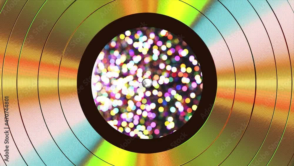 Aufkleber realistic seamless looping 3d animation of the gold record with moving colorful bokeh lights on labe