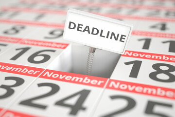 DEADLINE plate on November 17 in a calendar, 3d rendering
