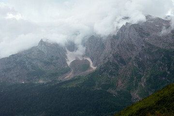 Scenic mountain pass near Fisht Mount, Adygea, Russia.