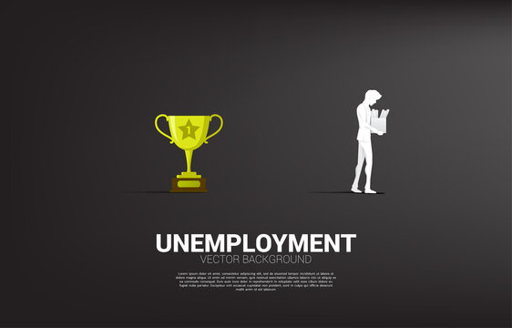 Unemployment Man Walk Away From Trophy. Business Concept For Unemployed People.