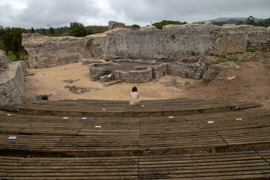 Ancient amphitheater of the Roman village of Conimbriga, in Coimbra, Portugal