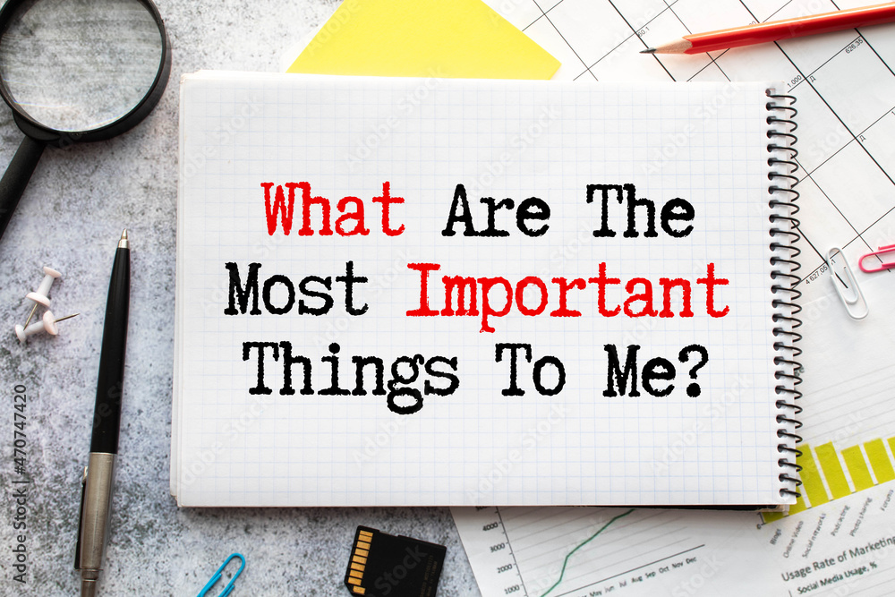 Poster retro effect and toned image of a fountain pen on a notebook. handwritten text what are the most imp