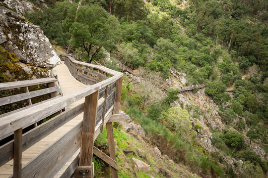 wooden walkways of Paiva river at Arouca Geopark, Municipality of Arouca, Aveiro District, Portugal