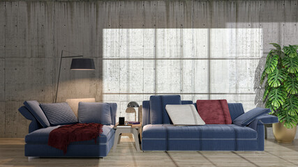 Illustration 3D rendering large luxury modern bright interiors Living room mockup computer digitally generated image