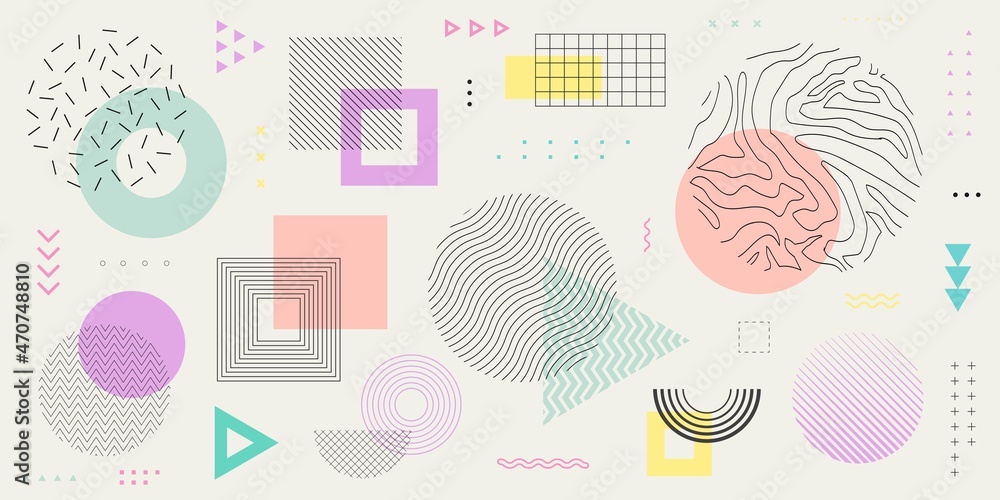 Poster Cool Trendy Geometric Shapes Background Vector Design. Abstract Geometry Pattern Illustration.