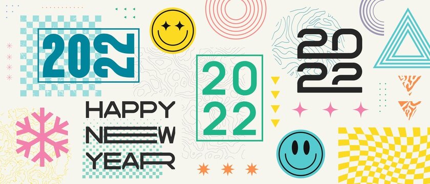2022 Happy New Year Cool Trendy Vector Illustration.