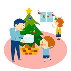 クリスマス家族団欒のイラスト